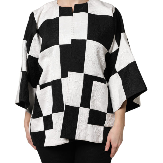 Dolce & Gabbana White Black Patchwork Jacquard Blazer Jacket