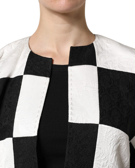 Dolce & Gabbana White Black Patchwork Jacquard Blazer Jacket
