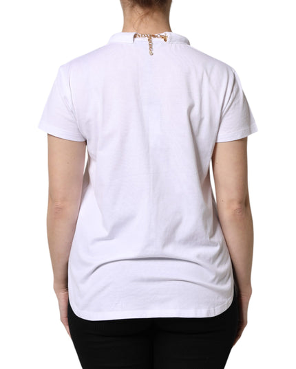 Dolce & Gabbana White Chain Pearl Cotton Round Neck T-shirt
