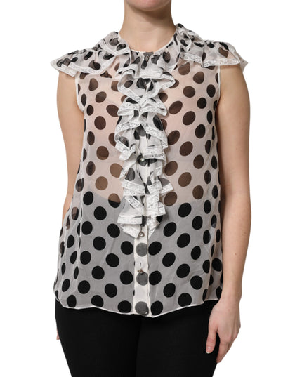 Dolce & Gabbana White Black Polka Dot Cotton Sleeveless Top
