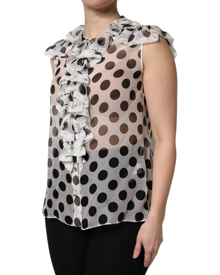 Dolce & Gabbana White Black Polka Dot Cotton Sleeveless Top