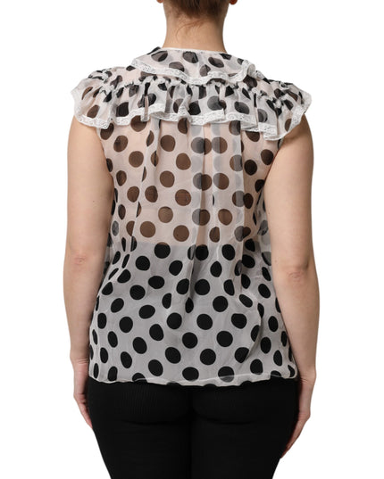 Dolce & Gabbana White Black Polka Dot Cotton Sleeveless Top