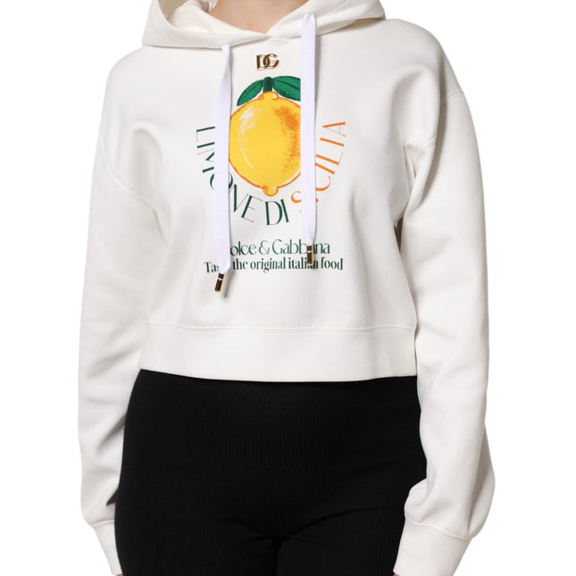 Dolce & Gabbana Ivory Cotton Printed Hooded Pullover Sweater