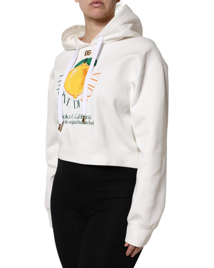Dolce & Gabbana Ivory Cotton Printed Hooded Pullover Sweater