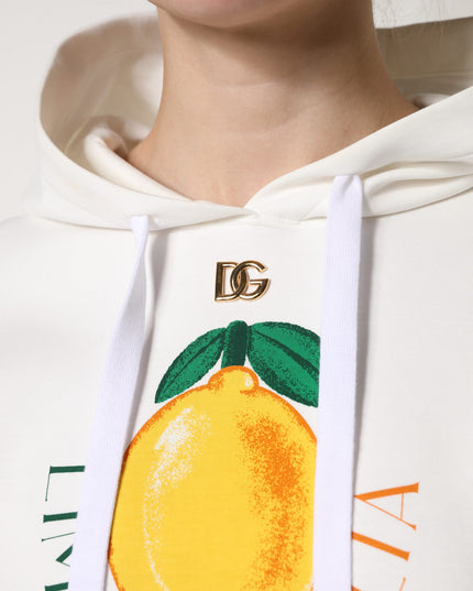 Dolce & Gabbana Ivory Cotton Printed Hooded Pullover Sweater