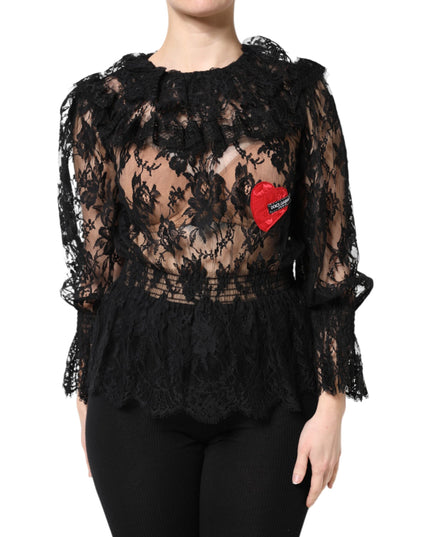 Dolce & Gabbana Black Cotton Floral Lace Women Blouse Top