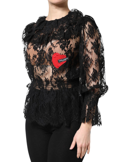 Dolce & Gabbana Black Cotton Floral Lace Women Blouse Top
