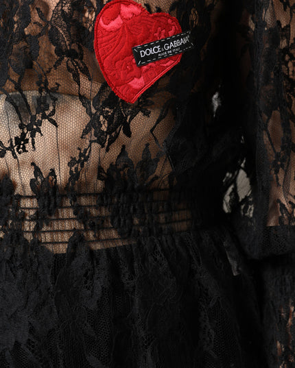 Dolce & Gabbana Black Cotton Floral Lace Women Blouse Top