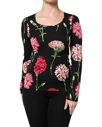 Dolce & Gabbana Black Floral Long Sleeve Women Blouse Top
