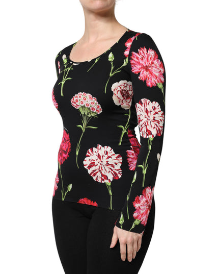 Dolce & Gabbana Black Floral Long Sleeve Women Blouse Top