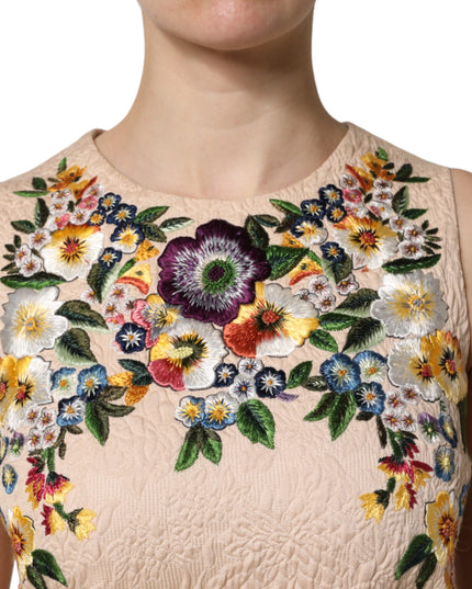 Dolce & Gabbana Beige Floral Embroidery Sleeveless Tank Top