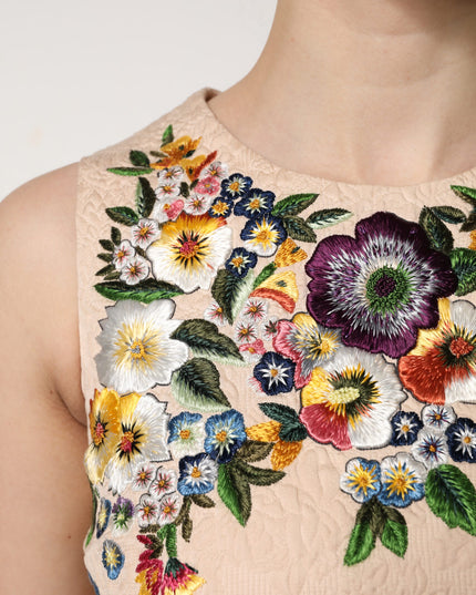 Dolce & Gabbana Beige Floral Embroidery Sleeveless Tank Top