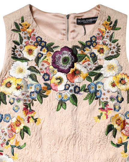 Dolce & Gabbana Beige Floral Embroidery Sleeveless Tank Top