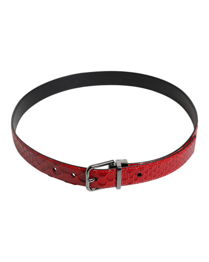Dolce & Gabbana Red Exotic Leather Brass Metal Buckle Belt