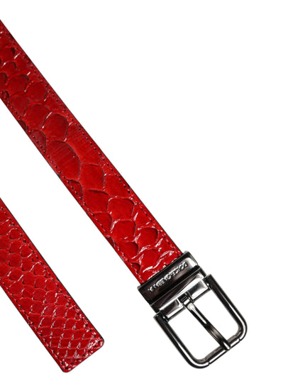 Dolce & Gabbana Red Exotic Leather Brass Metal Buckle Belt