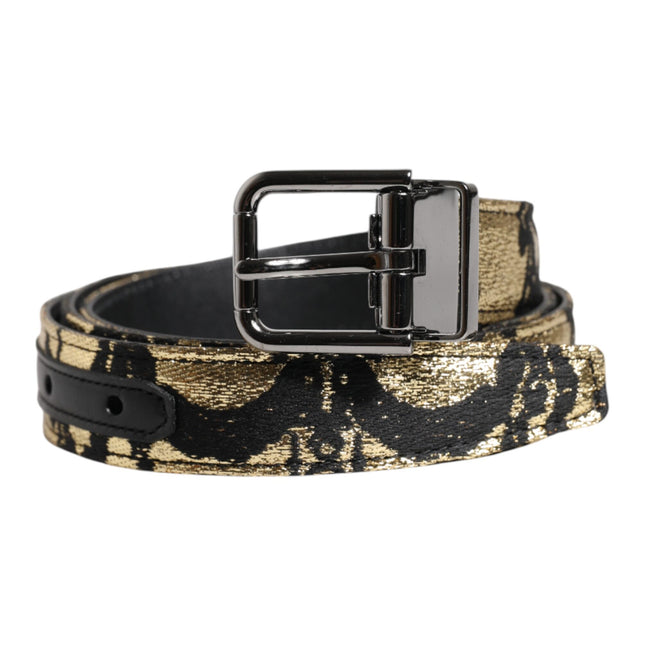 Dolce & Gabbana Multicolor Jacquard Leather Metal Buckle Belt