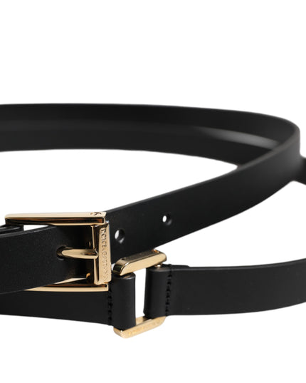 Dolce & Gabbana Black Classic Gold Metal Logo Buckle Belt