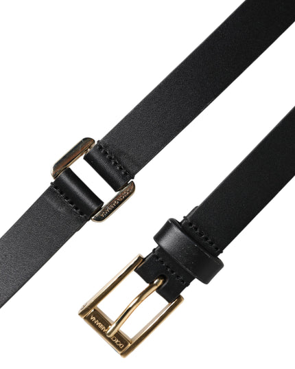 Dolce & Gabbana Black Classic Gold Metal Logo Buckle Belt
