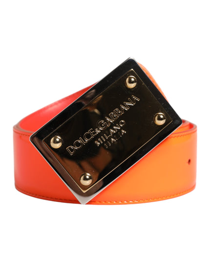 Dolce & Gabbana Orange Gold Tone Metal Logo Buckle Belt