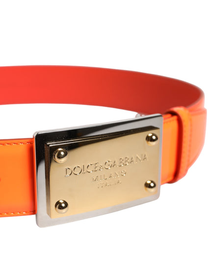 Dolce & Gabbana Orange Gold Tone Metal Logo Buckle Belt