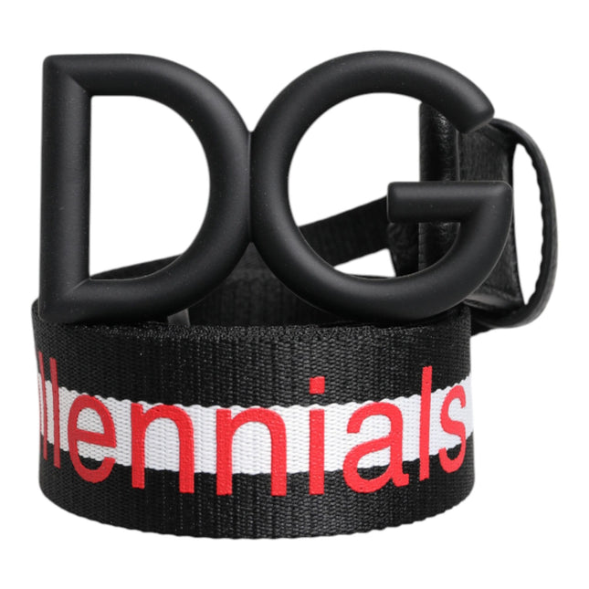 Dolce & Gabbana Black Polyester Logo Print DG Buckle Belt