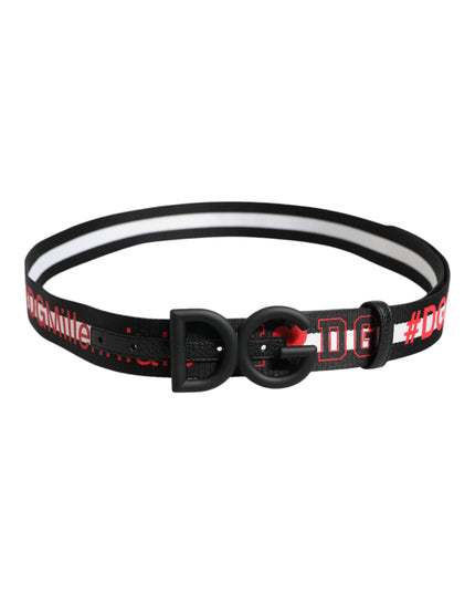 Dolce & Gabbana Black Polyester Logo Print DG Buckle Belt