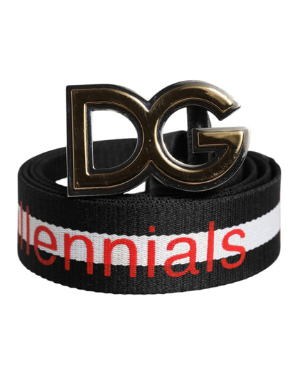 Dolce & Gabbana Black Cotton Logo Print DG Buckle Belt
