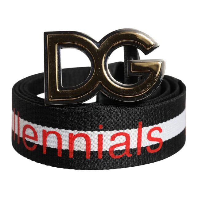 Dolce & Gabbana Black Cotton Logo Print DG Buckle Belt