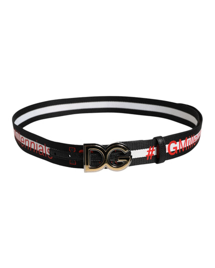 Dolce & Gabbana Black Cotton Logo Print DG Buckle Belt