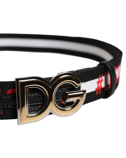 Dolce & Gabbana Black Cotton Logo Print DG Buckle Belt