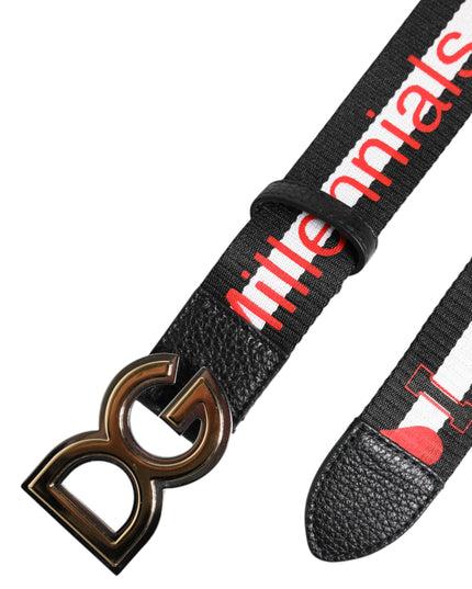 Dolce & Gabbana Black Cotton Logo Print DG Buckle Belt