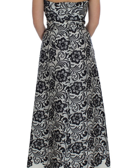 Dolce & Gabbana White Floral Lace Silk Corset Maxi Dress