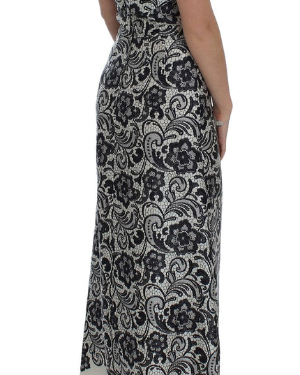 Dolce & Gabbana White Floral Lace Silk Corset Maxi Dress