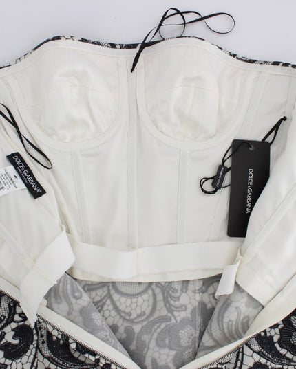 Dolce & Gabbana White Floral Lace Silk Corset Maxi Dress