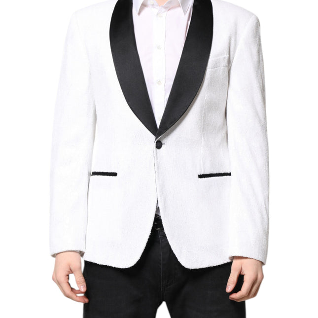 Dolce & Gabbana White Nylon Single Breasted Coat Blazer