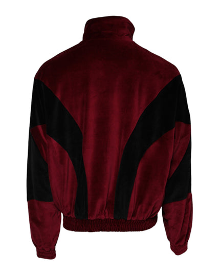 Dolce & Gabbana Red Black Cotton Logo FullZip Bomber Jacket
