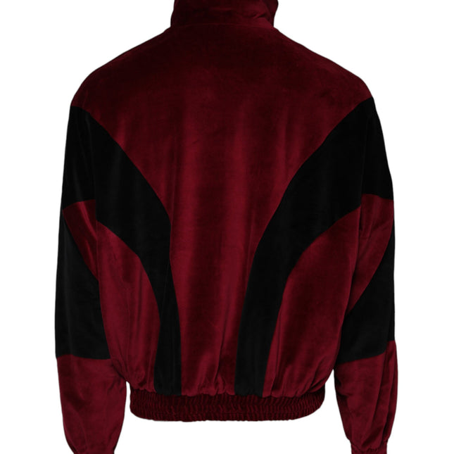 Dolce & Gabbana Red Black Cotton Logo FullZip Bomber Jacket