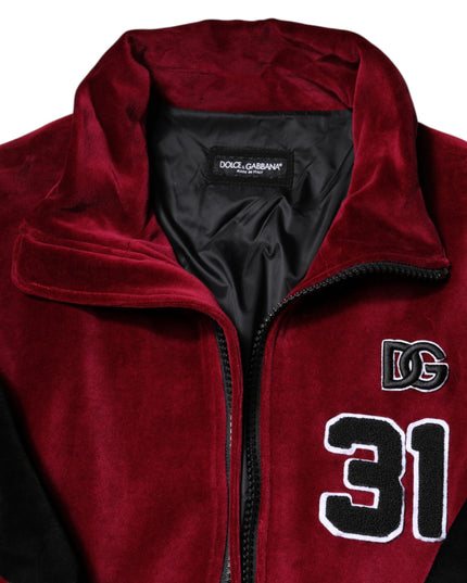 Dolce & Gabbana Red Black Cotton Logo FullZip Bomber Jacket