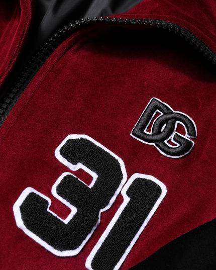 Dolce & Gabbana Red Black Cotton Logo FullZip Bomber Jacket