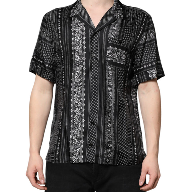 Dolce & Gabbana Black Silk Floral Print Short Sleeves Shirt
