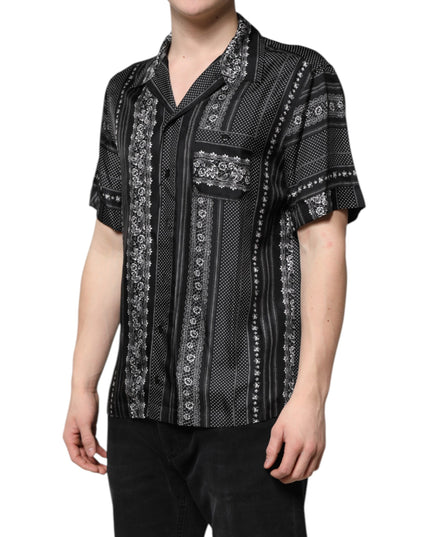 Dolce & Gabbana Black Silk Floral Print Short Sleeves Shirt