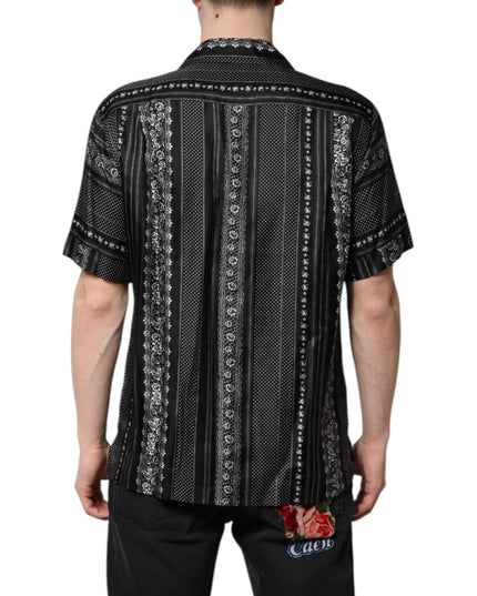 Dolce & Gabbana Black Silk Floral Print Short Sleeves Shirt