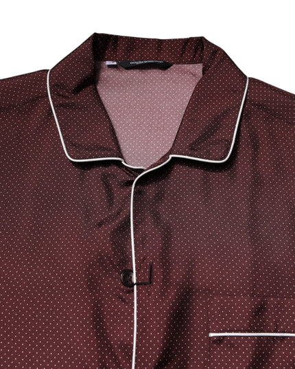 Dolce & Gabbana Burgundy Silk Dotted Long Sleeves Shirt