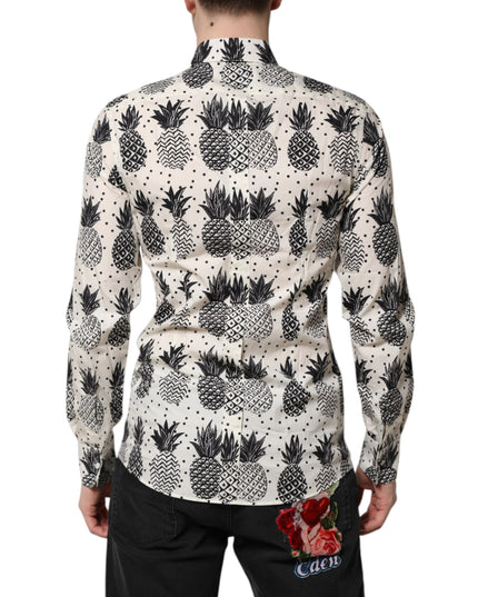 Dolce & Gabbana White Pineapple Print Long Sleeve GOLD Shirt