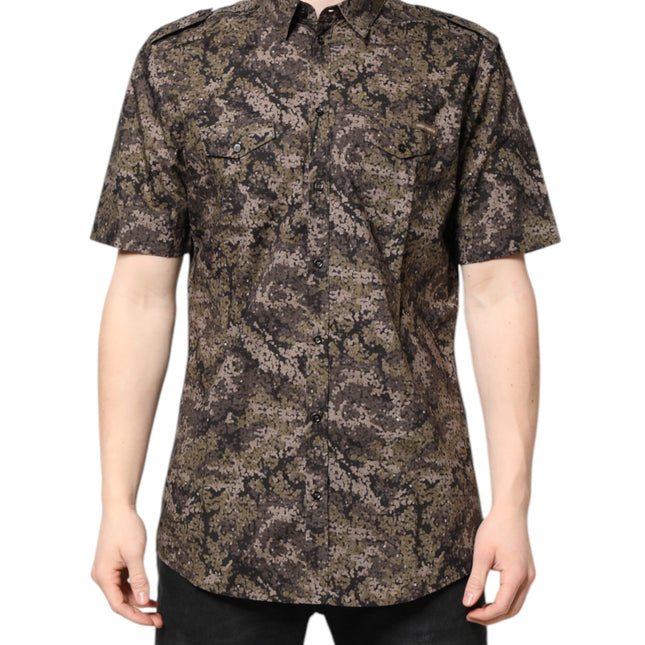 Dolce & Gabbana Multicolor Camouflage Button Down GOLD Shirt