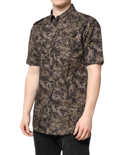 Dolce & Gabbana Multicolor Camouflage Button Down GOLD Shirt