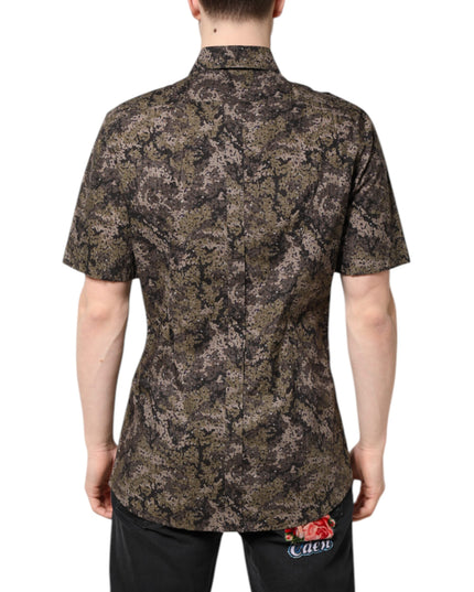 Dolce & Gabbana Multicolor Camouflage Button Down GOLD Shirt