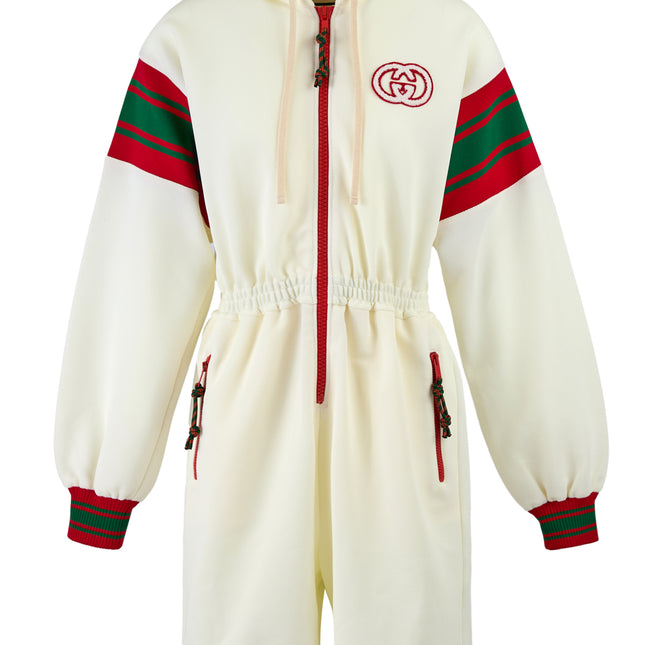 Gucci Cream Polyester Hooded Logo Sweatsuit