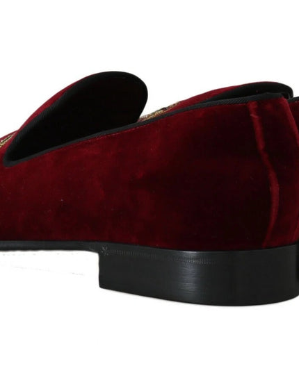 Dolce & Gabbana Bordeaux Velvet Loafers Gun Horseshoe Shoes