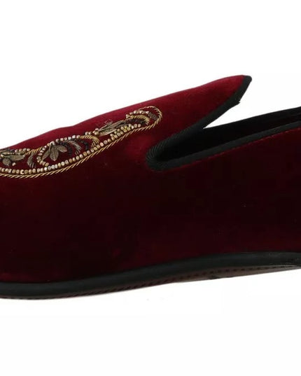Dolce & Gabbana Bordeaux Velvet Loafers Gun Horseshoe Shoes